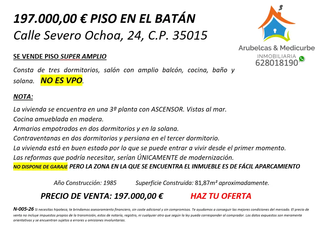 Piso en venta en Las Palmas de Gran Canaria con Amueblado, Horno y Balcón