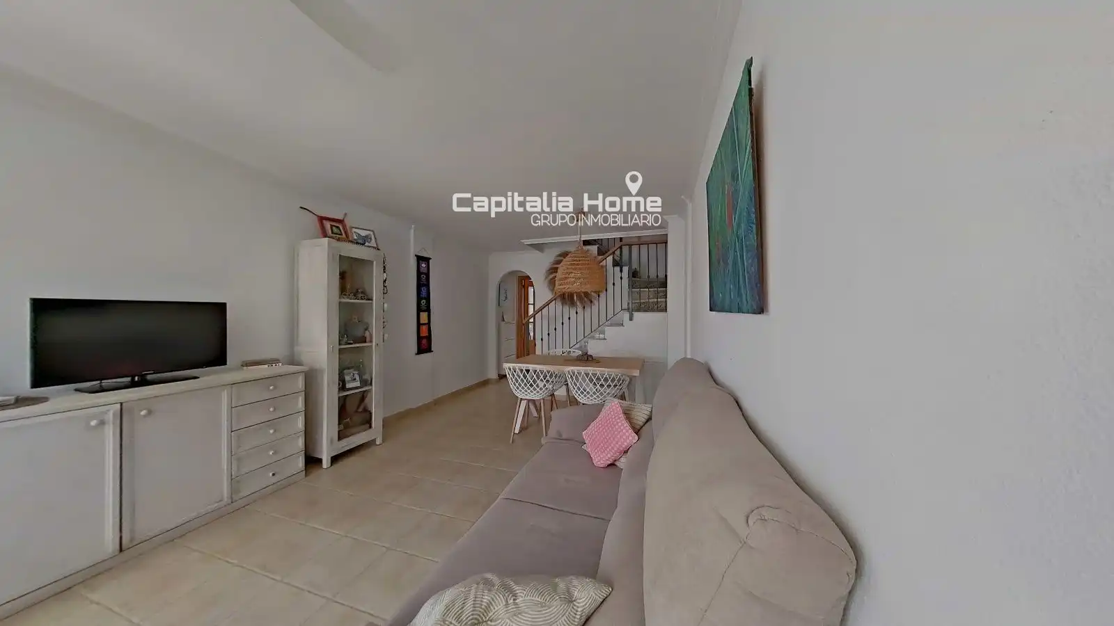 Wohnzimmer von Einfamilien-Reihenhaus zum Verkauf in Santa Pola mit Abstellraum, Schwimmbad und Möbliert