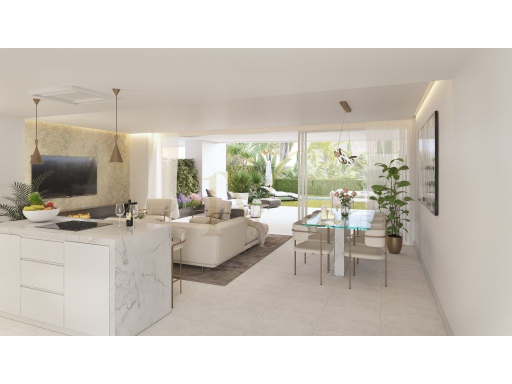 Sala d'estar de Apartament en venda en La Alcaidesa amb Aire condicionat, Jardí privat i Terrassa