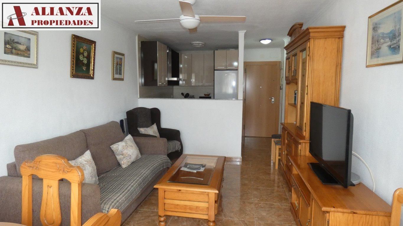 Sala d'estar de Pis de lloguer en Benalmádena amb Aire condicionat, Terrassa i Moblat