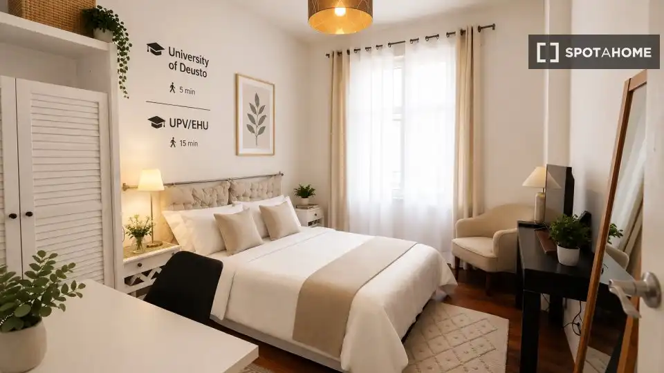 Schlafzimmer von Wohnung zur untervermieten in Bilbao  mit Klimaanlage, Heizung und Terrasse