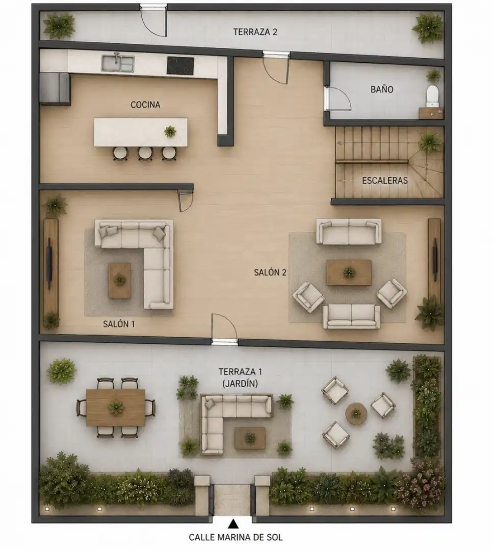 Sala d'estar de Casa adosada en venda en Mijas amb Aire condicionat, Jardí privat i Piscina