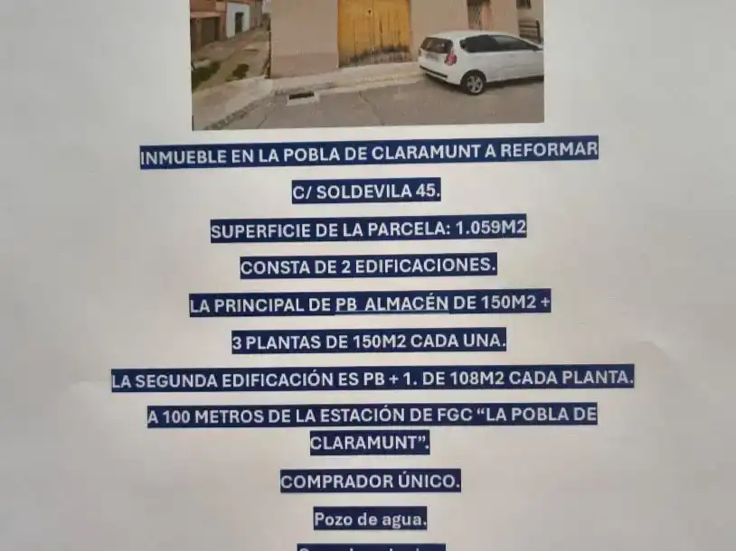 Aparcament de Casa o xalet en venda en La Pobla de Claramunt