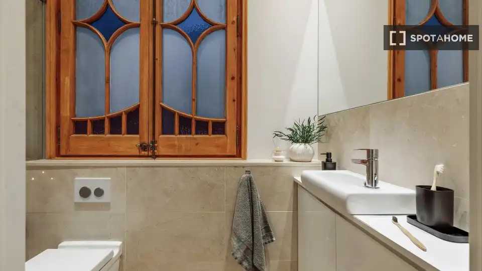 Bany de Apartament per a compartir en Barcelona amb Aire condicionat, Terrassa i Moblat
