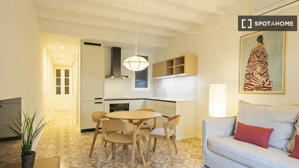 Cuina de Pis de lloguer en Barcelona amb Aire condicionat, Calefacció i Moblat