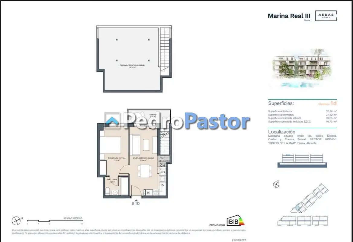 Schlafzimmer von Dachboden zum Verkauf in Dénia mit Klimaanlage, Heizung und Privatgarten