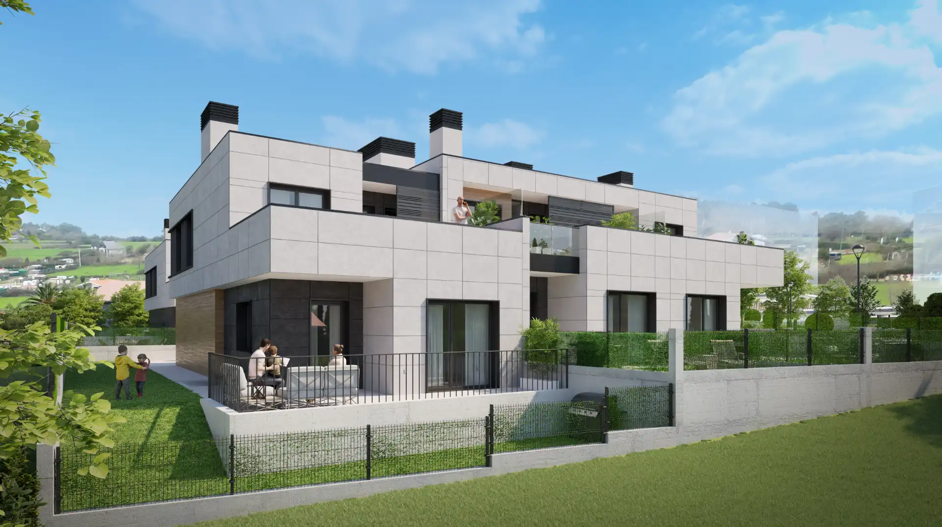 Außenansicht von Einfamilien-Reihenhaus zum Verkauf in Berango mit Heizung, Privatgarten und Parkett
