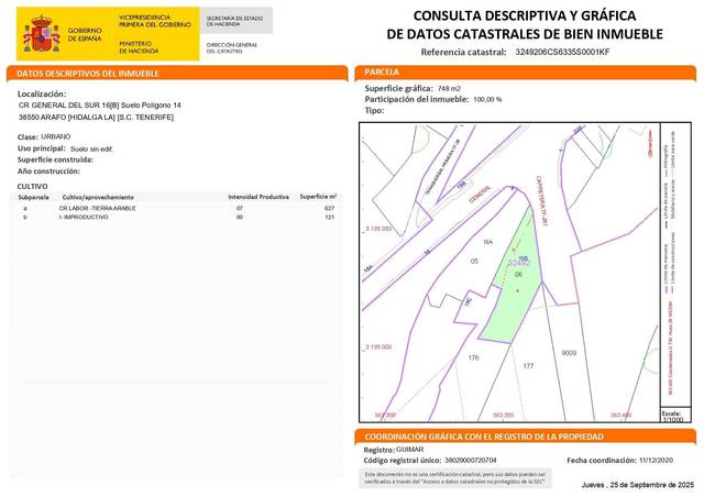 Terreno residencial en Venta en Carretera Carretera General del Sur, 16B en Arafo