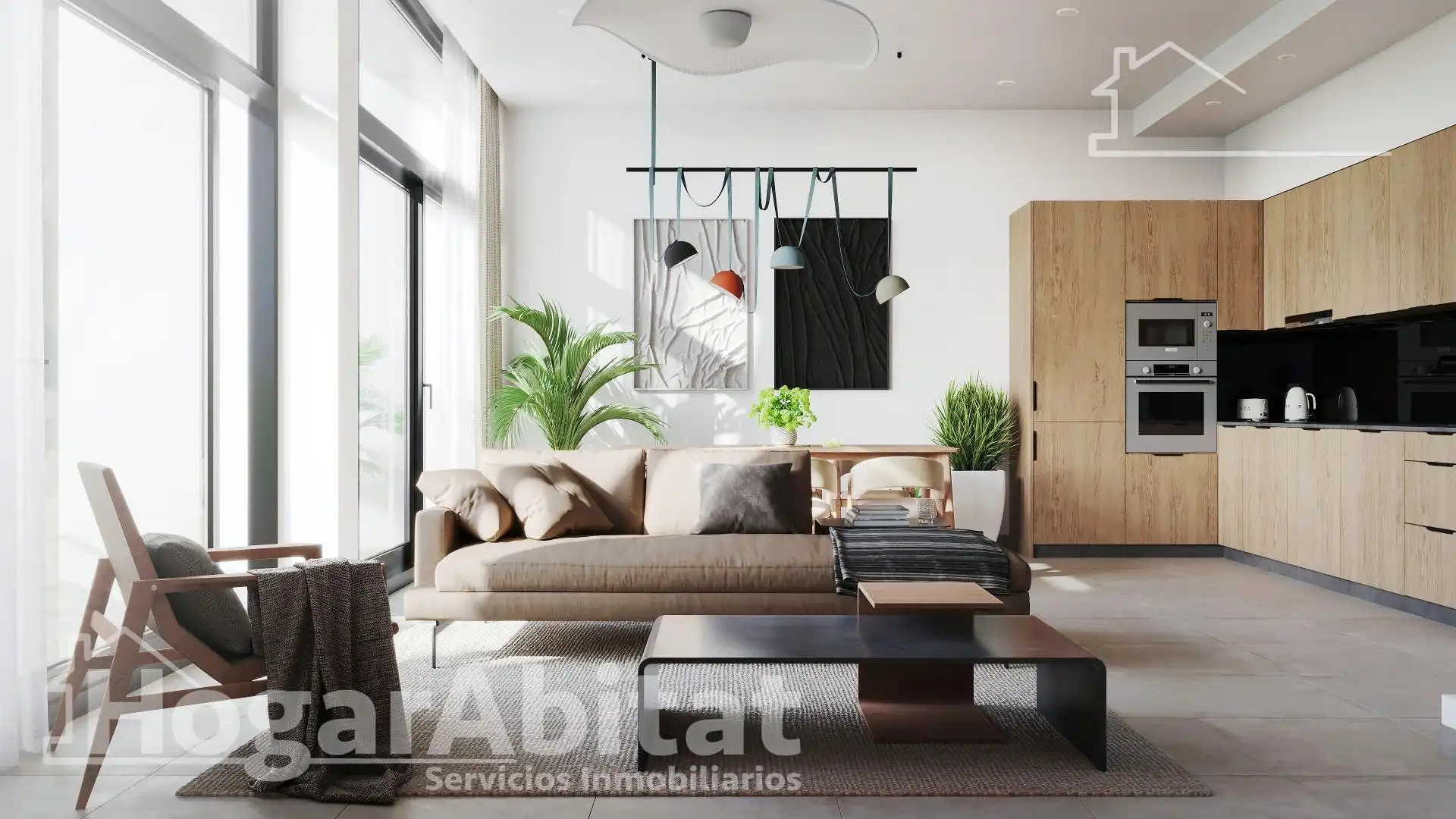 Wohnzimmer von Einfamilien-Reihenhaus zum Verkauf in Calpe / Calp mit Klimaanlage, Terrasse und Möbliert