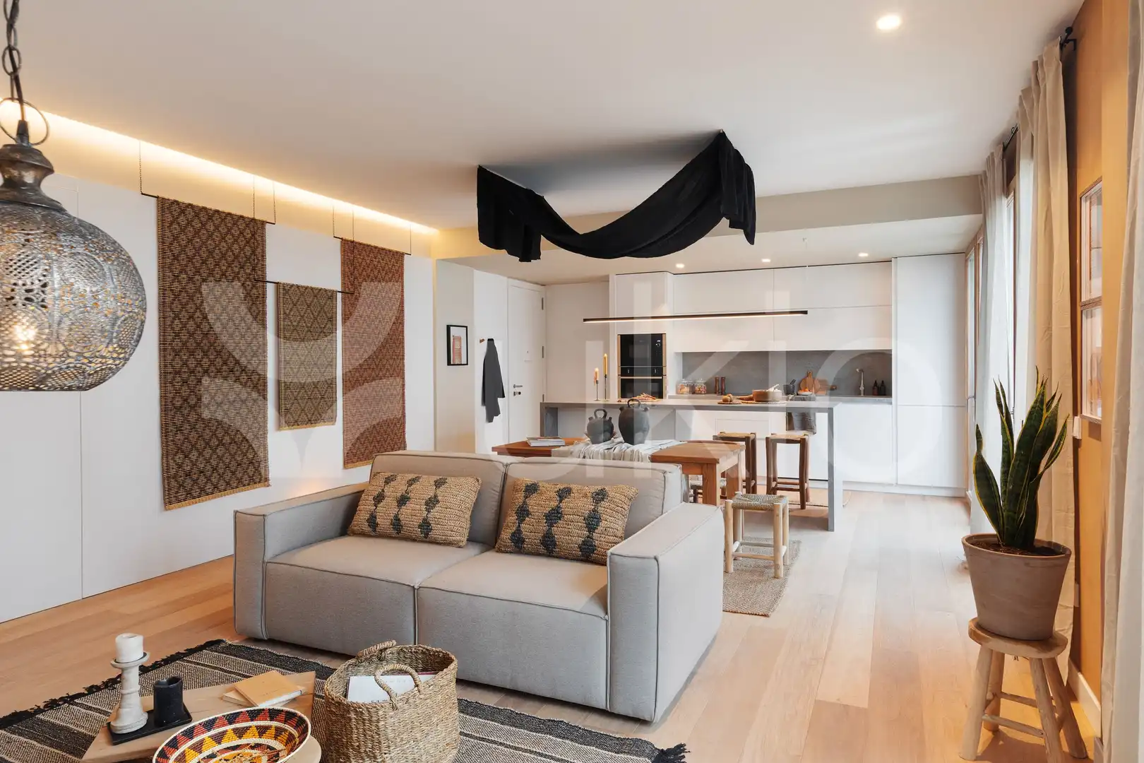 Wohnzimmer von Wohnung zur Miete in Barcelona mit Klimaanlage, Terrasse und Schwimmbad