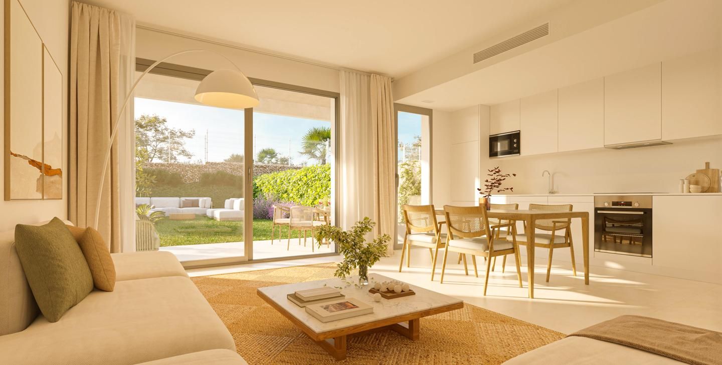 Sala d'estar de Apartament en venda en Mijas amb Aire condicionat, Calefacció i Jardí privat