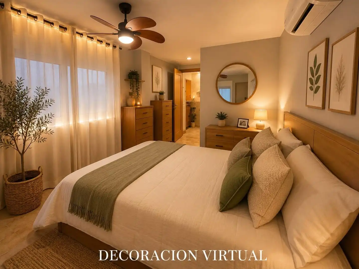 Schlafzimmer von Einfamilien-Reihenhaus zum Verkauf in Oliva mit Klimaanlage, Heizung und Privatgarten