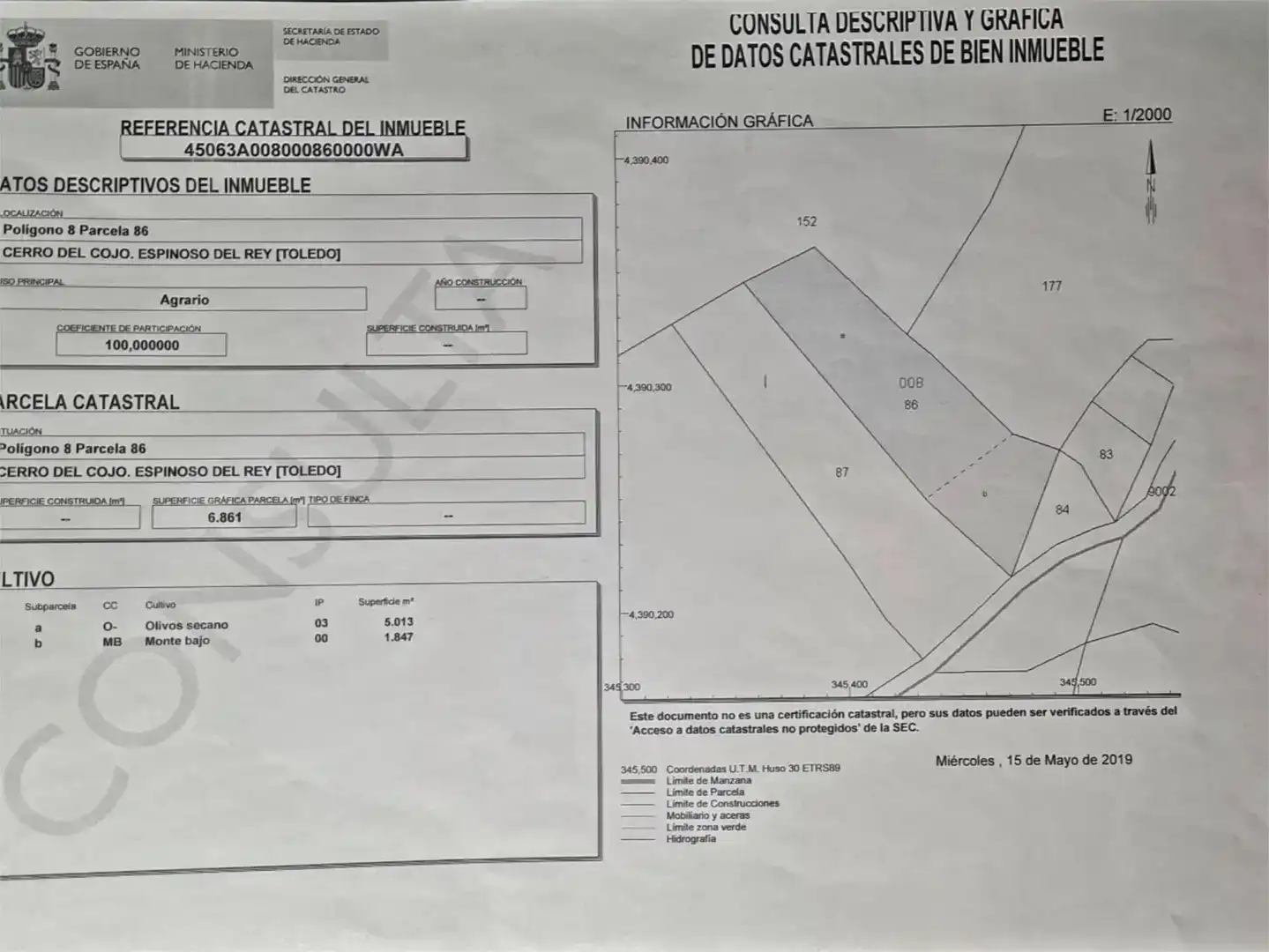 Terreno en venta en Espinoso del Rey, Toledo