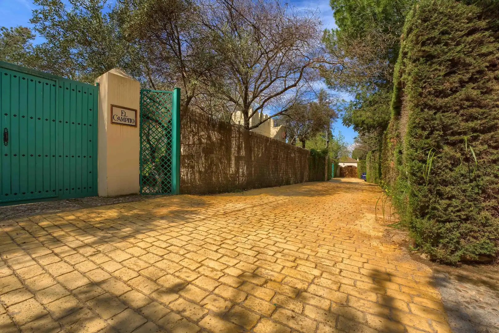 Vista exterior de Casa o xalet en venda en Sanlúcar la Mayor amb Aire condicionat, Jardí privat i Terrassa