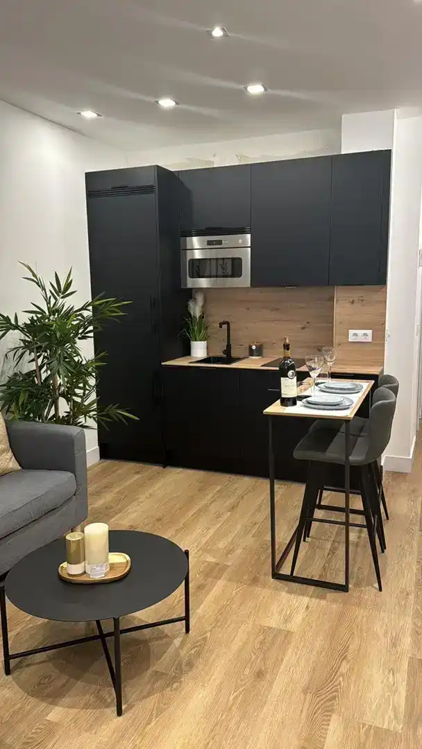 Cuina de Estudi de lloguer en Madrid amb Aire condicionat, Moblat i Forn