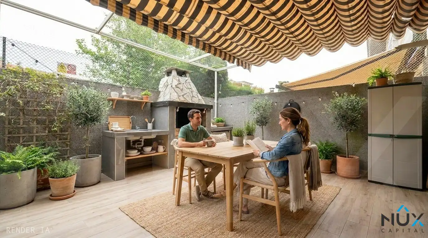 Terrasse von Einfamilien-Reihenhaus zum Verkauf in San Antonio de Benagéber mit Klimaanlage, Heizung und Privatgarten