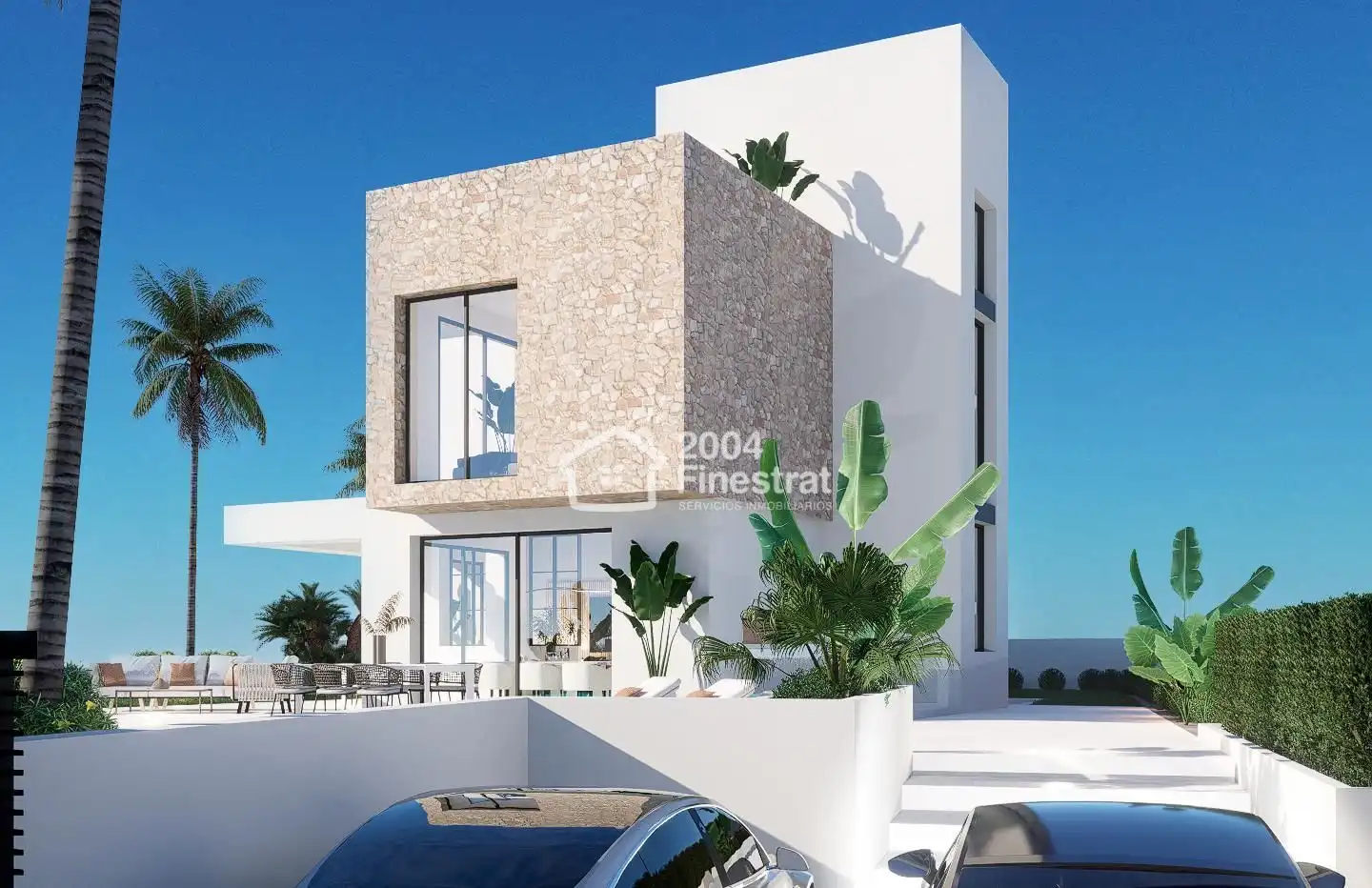 Vista exterior de Casa o xalet en venda en Finestrat amb Aire condicionat, Jardí privat i Terrassa