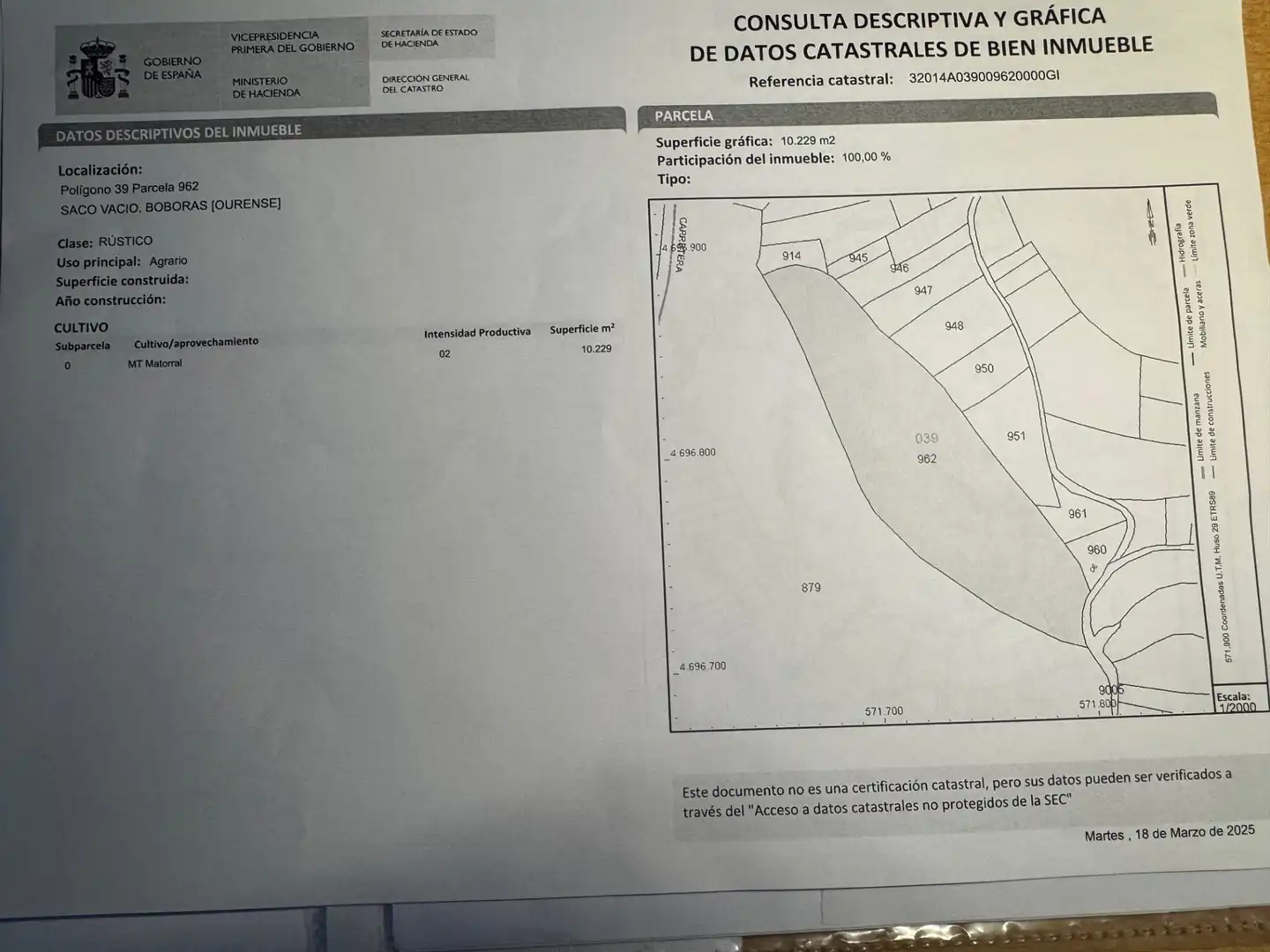 Land for sale in Boborás