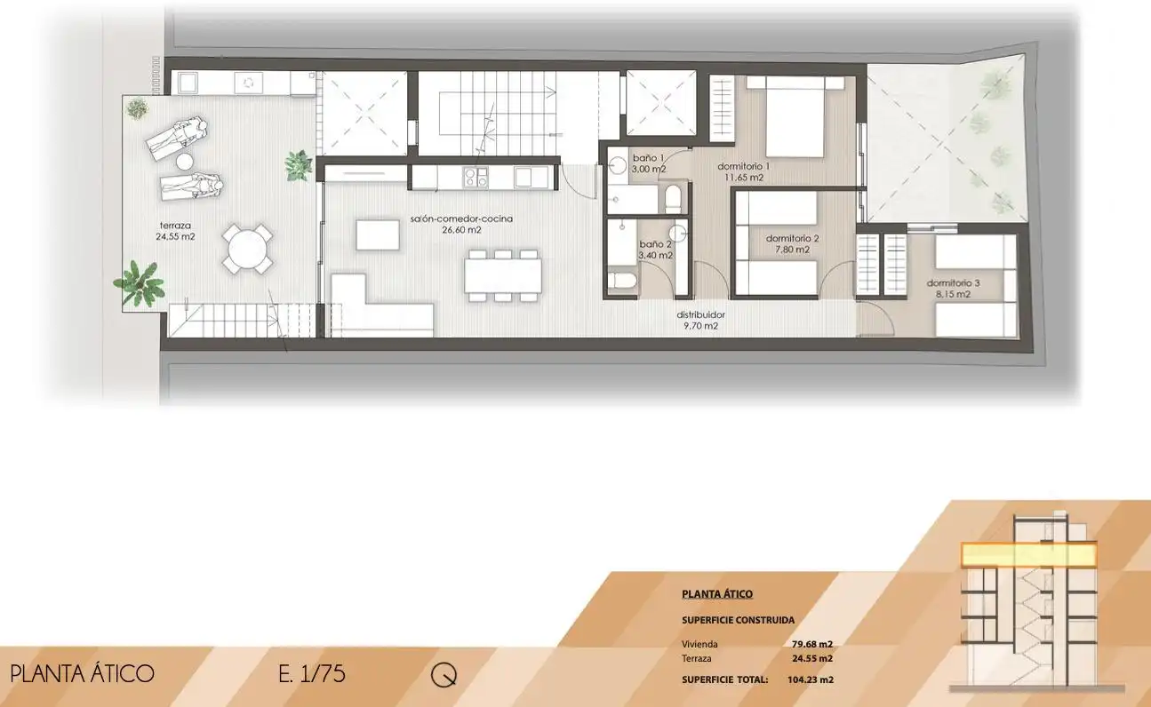 Ático en venta en Santa Pola con Terraza, Trastero y Piscina