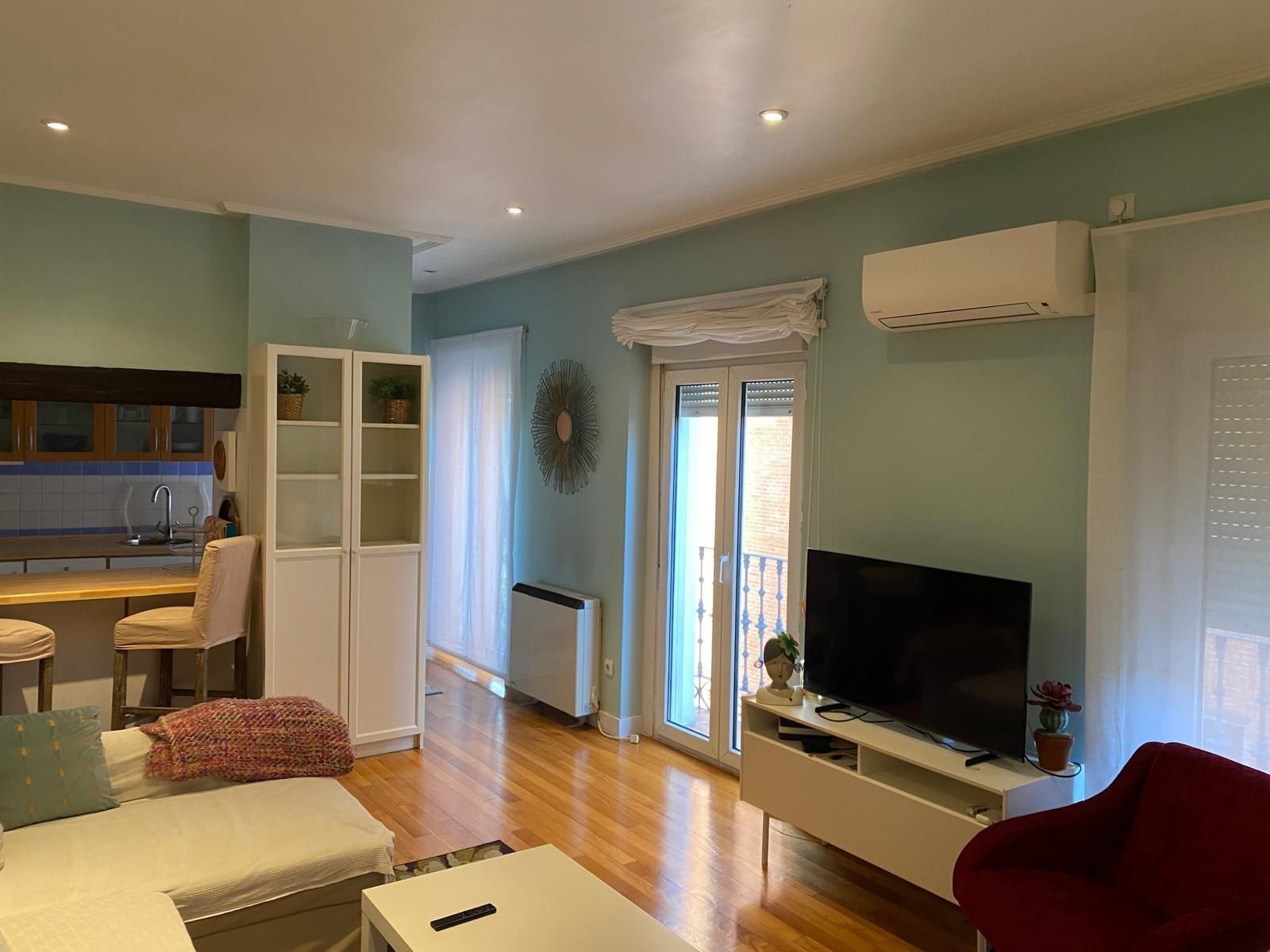 Sala d'estar de Apartament de lloguer en  Madrid Capital amb Aire condicionat i Balcó