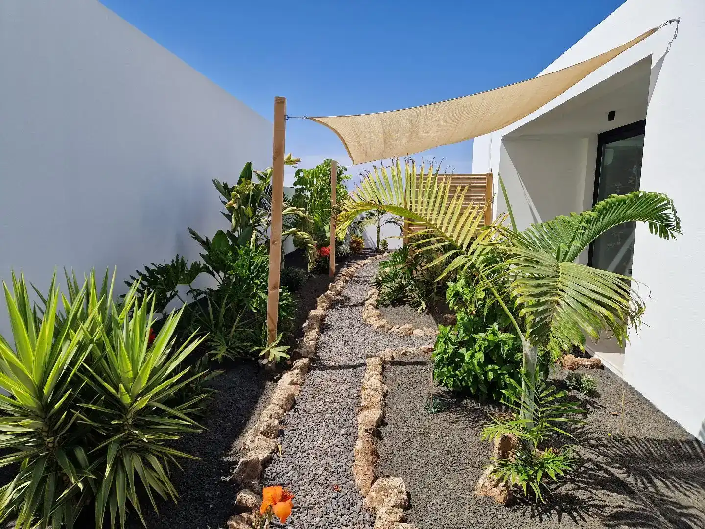 Terrasse von Wohnung zum Verkauf in La Oliva mit Klimaanlage, Privatgarten und Schwimmbad