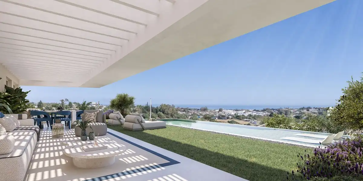 Terrasse von Wohnungen zum Verkauf in Benahavís mit Klimaanlage, Privatgarten und Terrasse