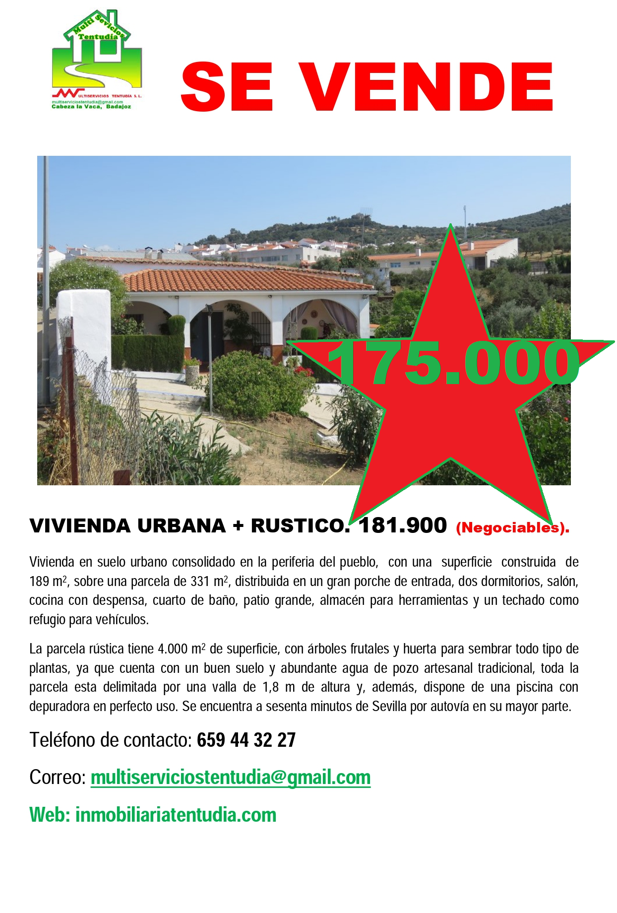 Exterior view of House or chalet for sale in Cabeza la Vaca  with Private garden, Terrace and Swimming Pool