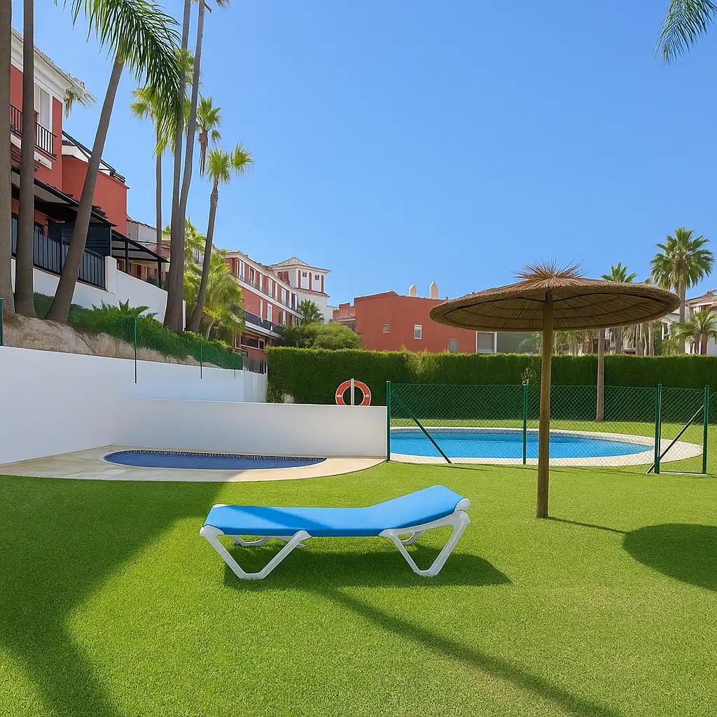 Schwimmbecken von Wohnung zum Verkauf in Estepona mit Klimaanlage, Privatgarten und Gemeinschaftspool