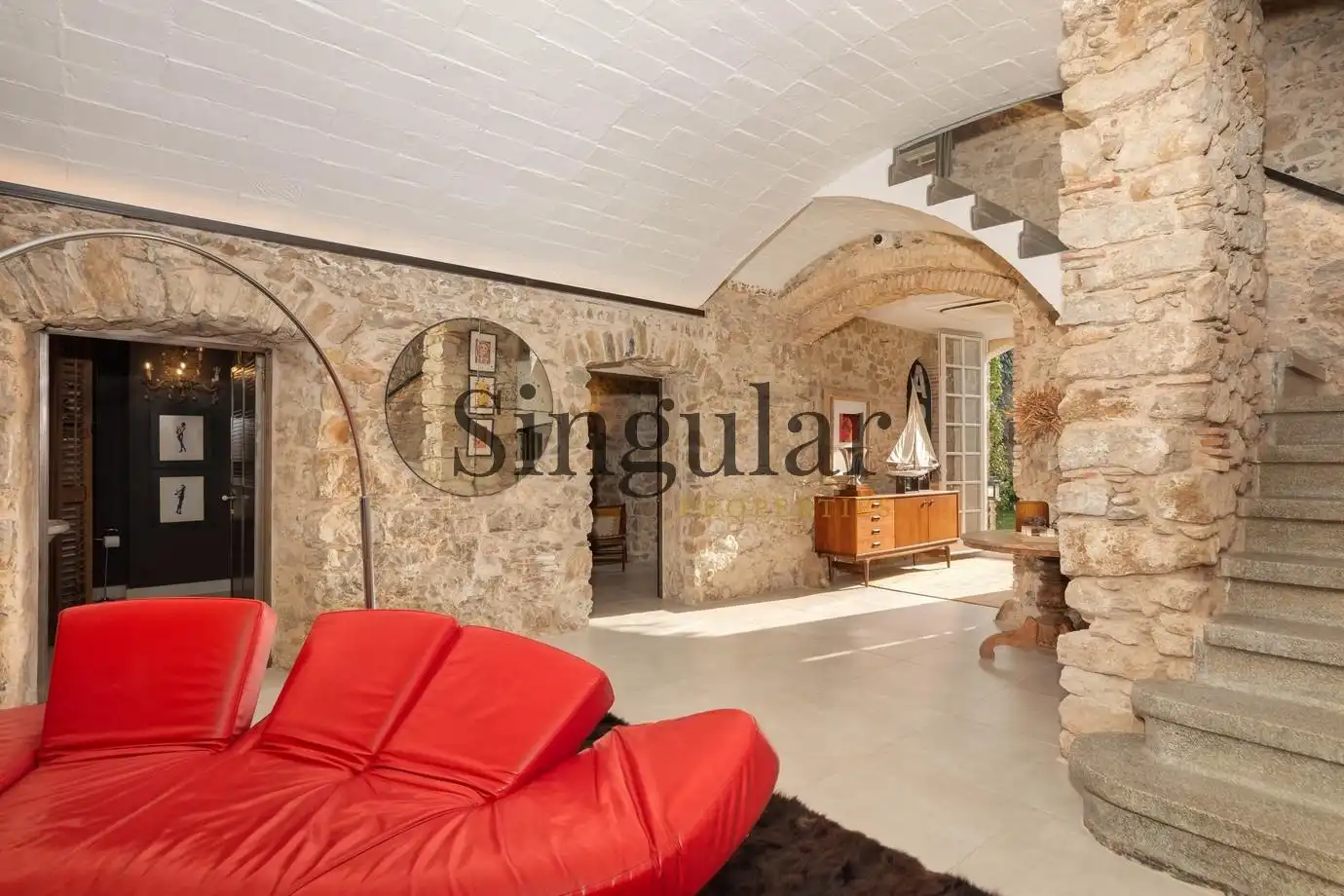 Sala d'estar de Finca rústica en venda en Corçà amb Aire condicionat, Calefacció i Jardí privat