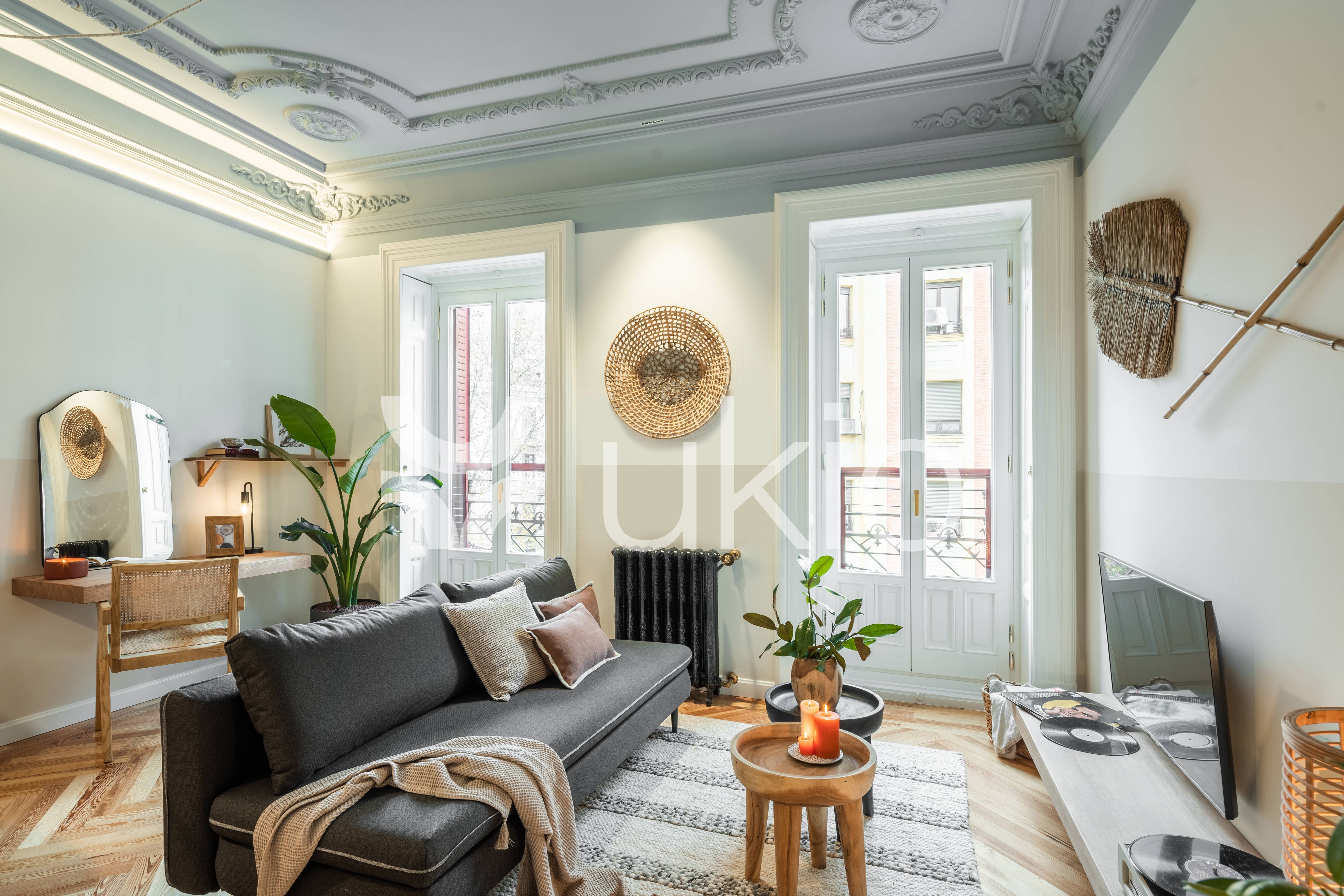 Sala d'estar de Apartament de lloguer en  Madrid Capital amb Aire condicionat, Calefacció i Moblat