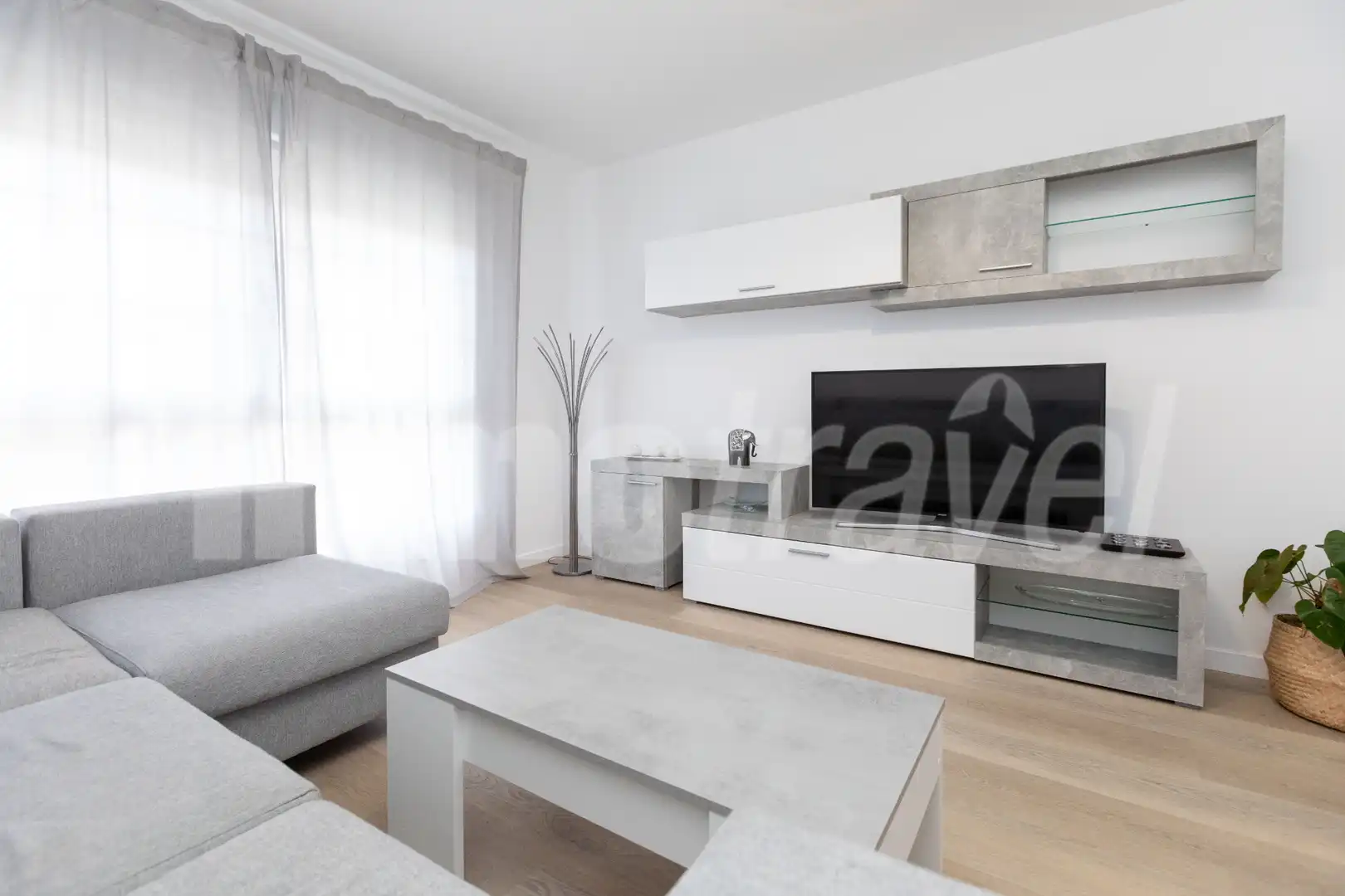 Living room of Flat for rent in Sanxenxo  with Heating, Parquet flooring and Furnished