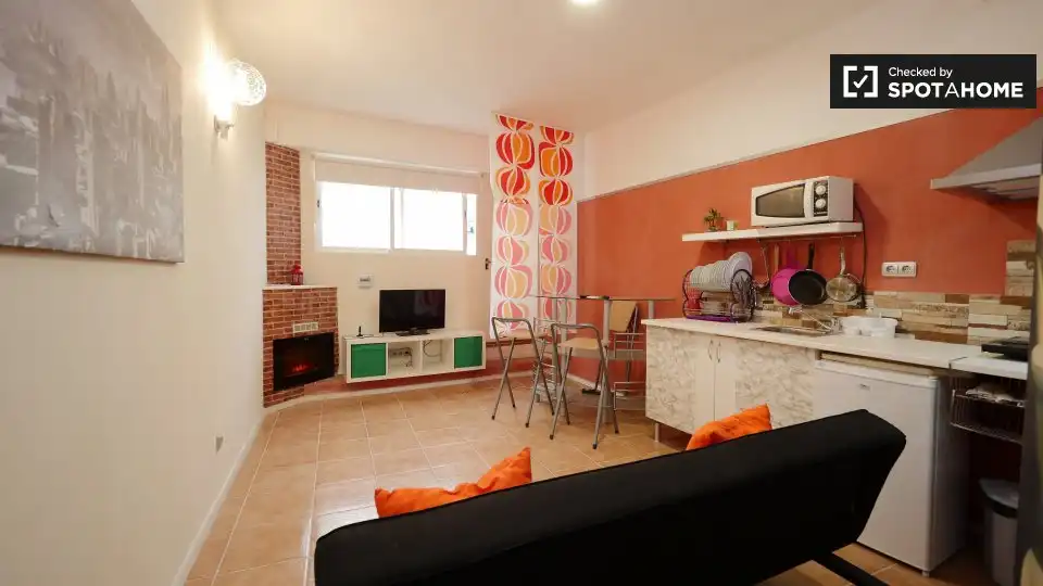 Sala d'estar de Estudi per a compartir en Barcelona amb Aire condicionat, Calefacció i Terrassa