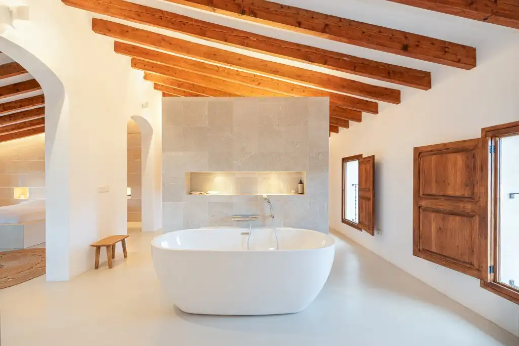 Badezimmer von Country house zur Miete in Pollença mit Klimaanlage, Heizung und Privatgarten