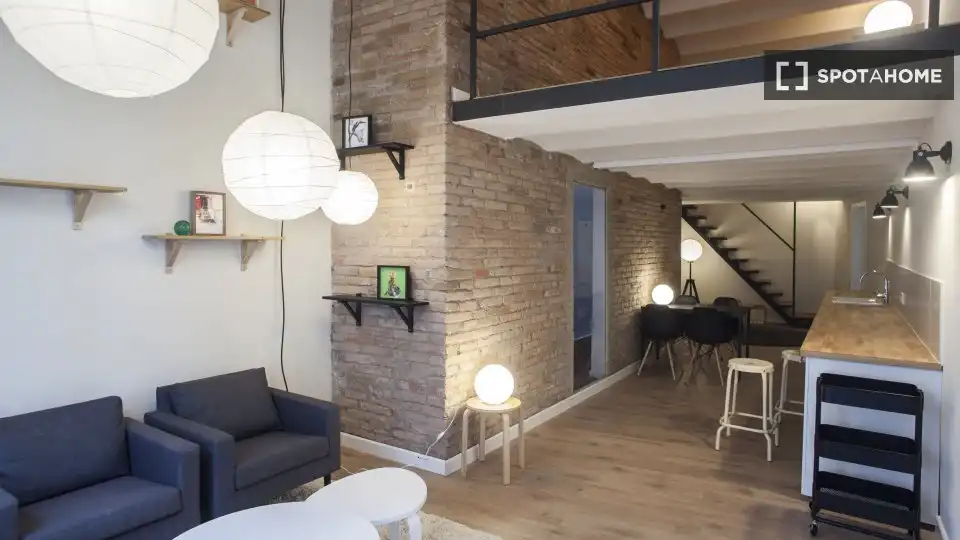 Sala de estar de Piso de alquiler en Barcelona con Aire acondicionado, Calefacción y Amueblado
