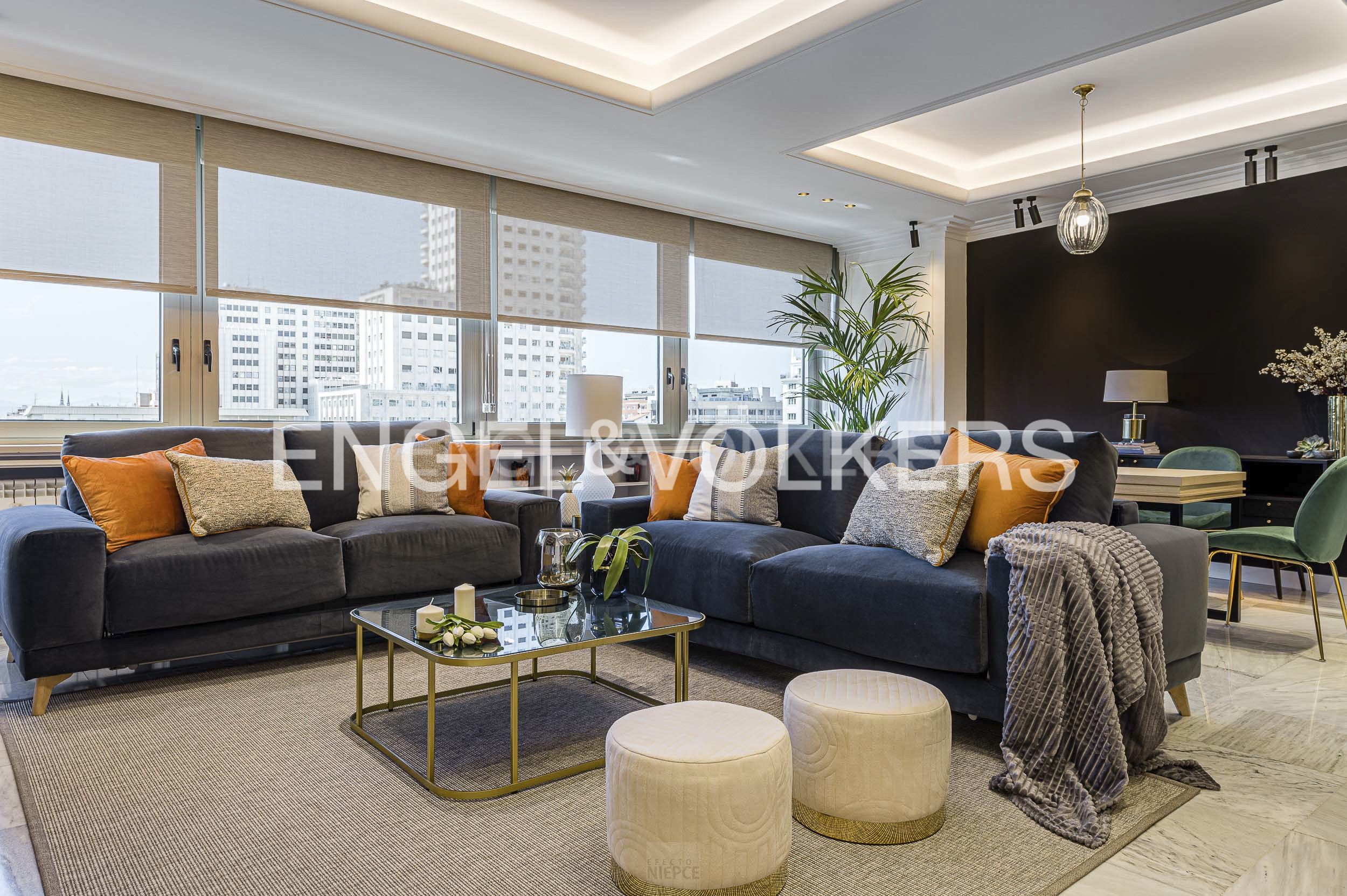 Sala d'estar de Apartament de lloguer en  Madrid Capital amb Aire condicionat, Calefacció i Moblat