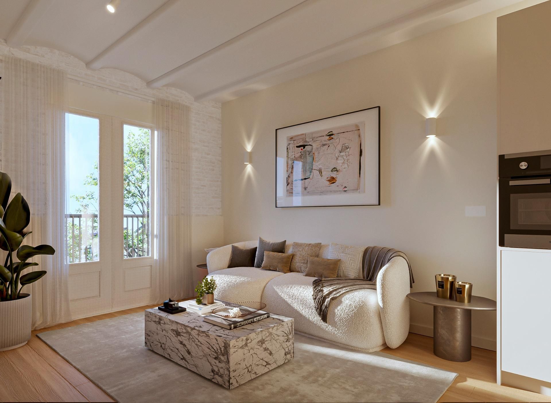 Wohnzimmer von Wohnungen zum Verkauf in  Barcelona Capital mit Klimaanlage, Parkett und Terrasse