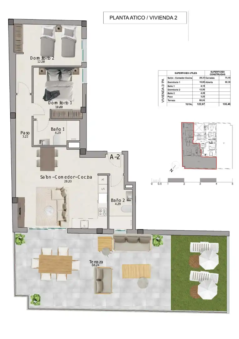 Dachboden zum Verkauf in Santa Pola mit Heizung, Privatgarten und Terrasse