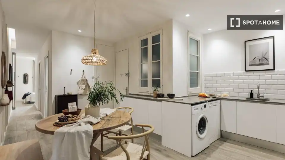 Cuina de Apartament per a compartir en Barcelona amb Aire condicionat, Terrassa i Moblat