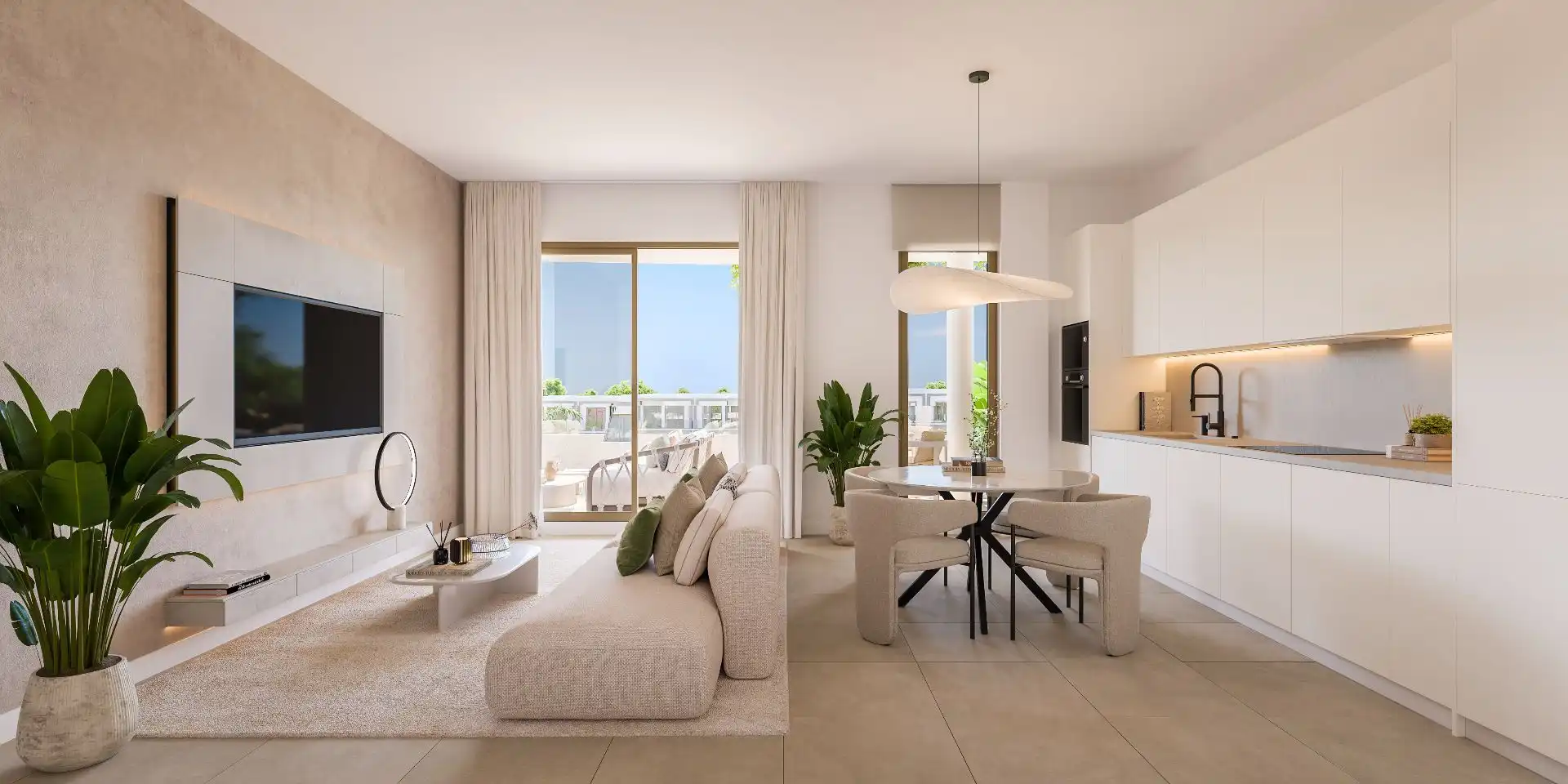 Wohnzimmer von Wohnungen zum Verkauf in El Rompido mit Klimaanlage, Heizung und Terrasse