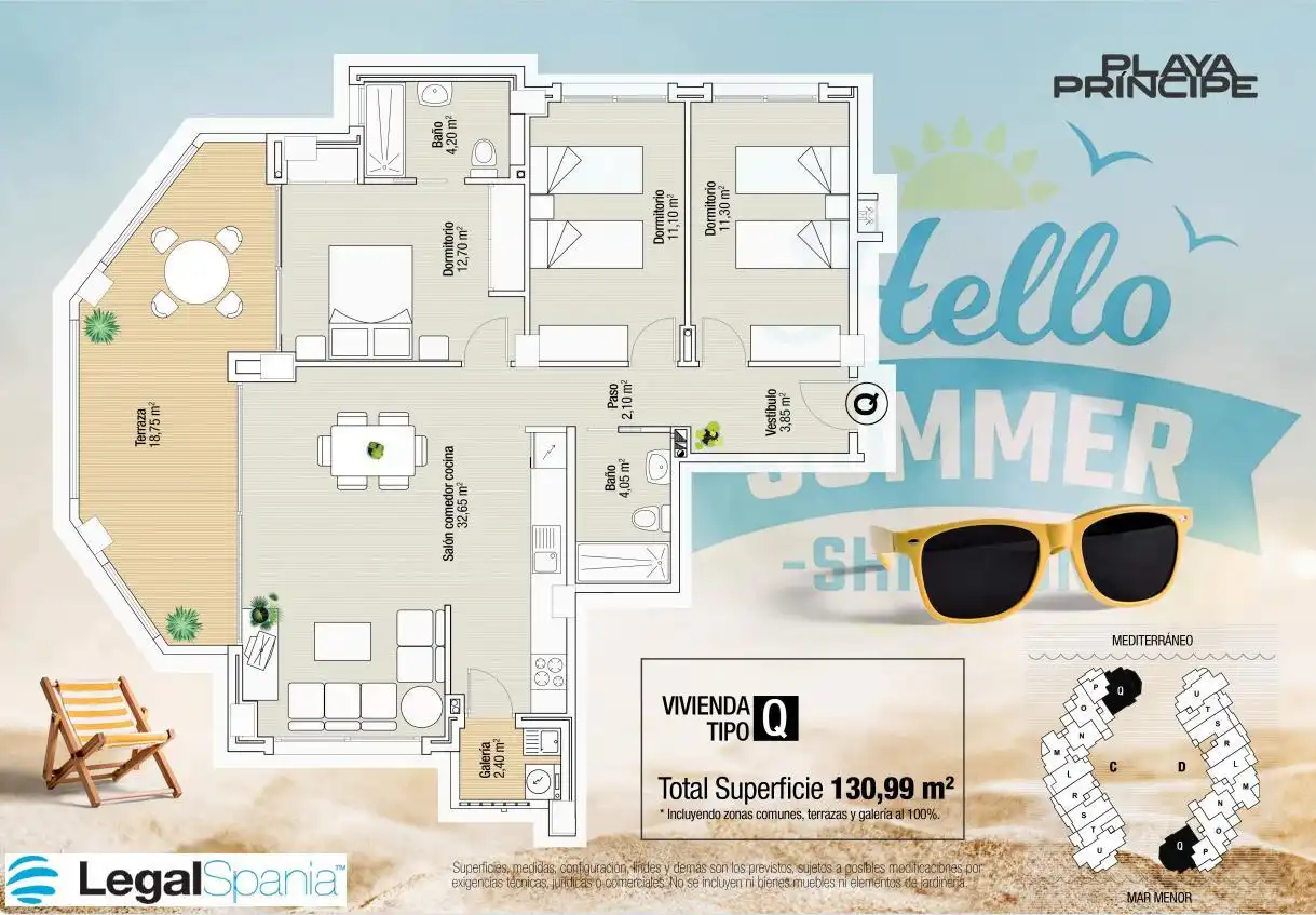 Apartamento en venta en La Manga del Mar Menor con Jardín privado, Terraza y Piscina