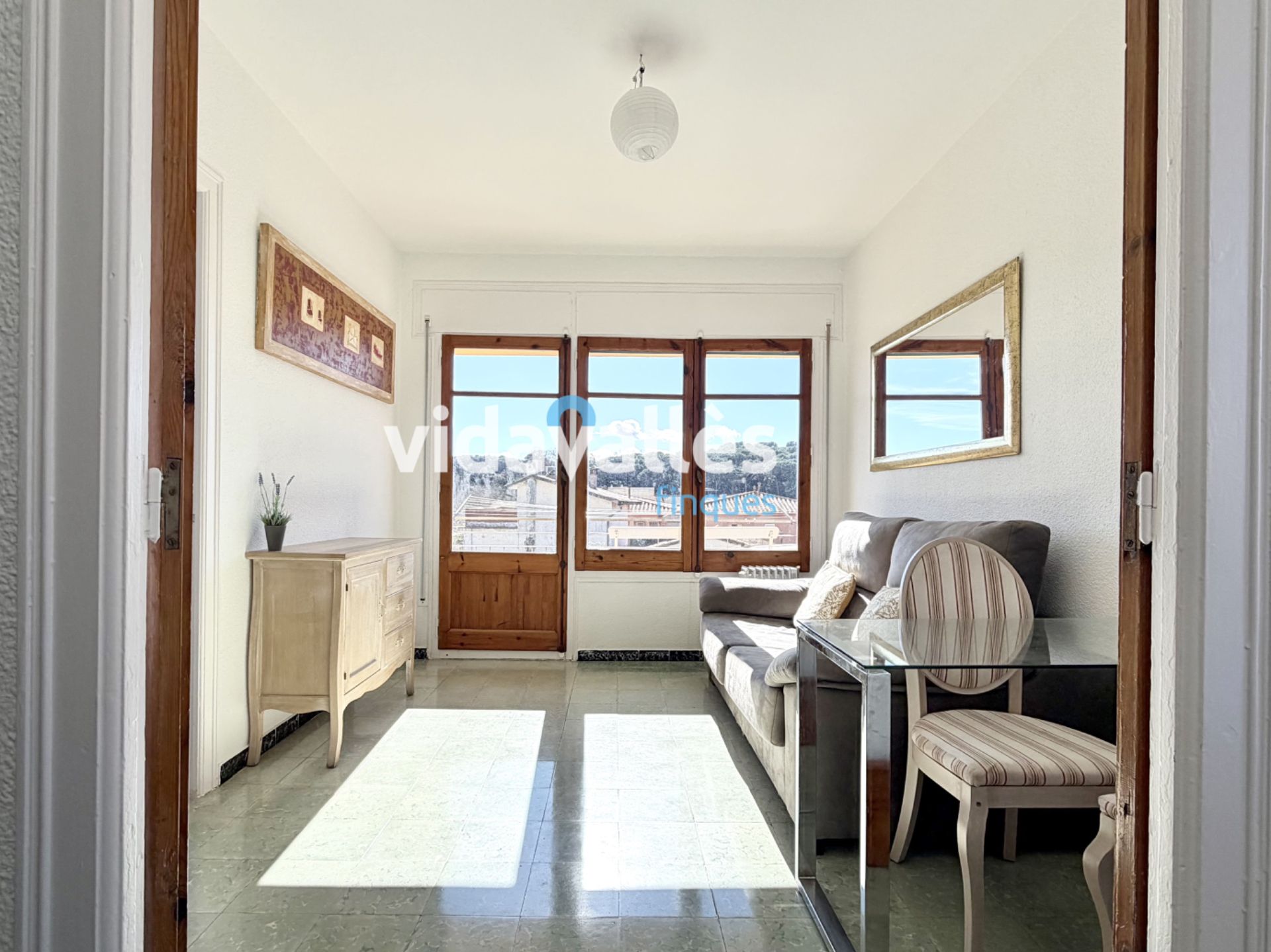 Sala de estar de Piso en venta en Santa Maria de Palautordera con Parquet, Terraza y Horno