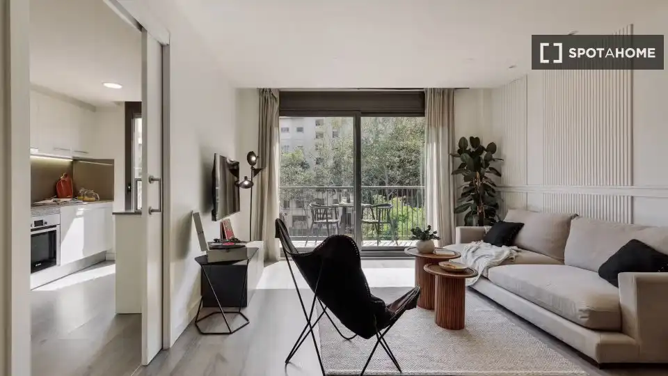 Sala d'estar de Apartament per a compartir en Barcelona amb Aire condicionat, Terrassa i Moblat