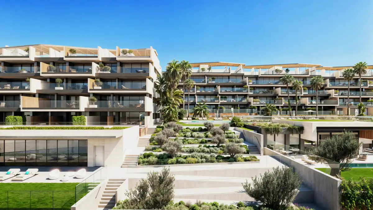 Außenansicht von Erdgeschoss zum Verkauf in Manilva mit Privatgarten, Terrasse und Abstellraum