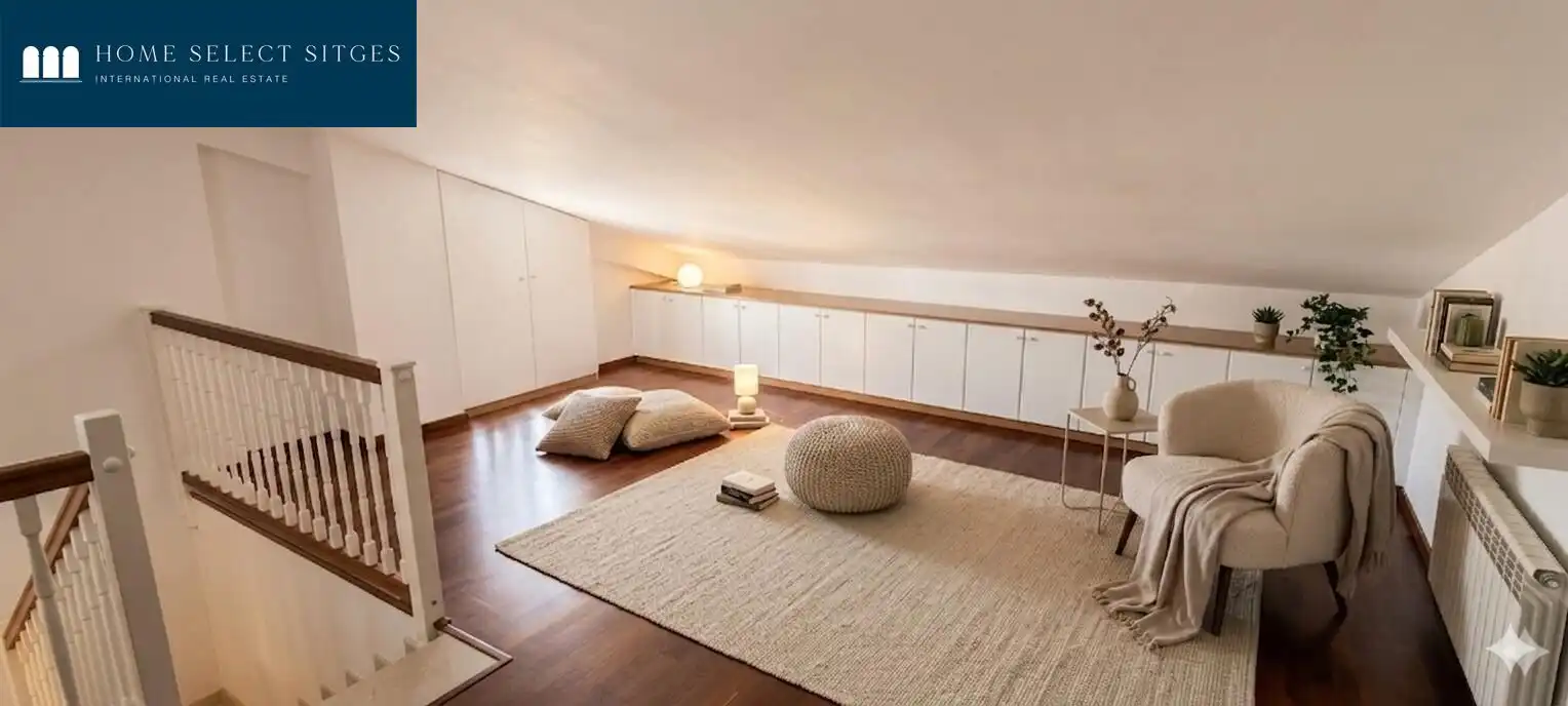 Wohnzimmer von Einfamilien-Reihenhaus zum Verkauf in Sitges mit Klimaanlage, Heizung und Parkett