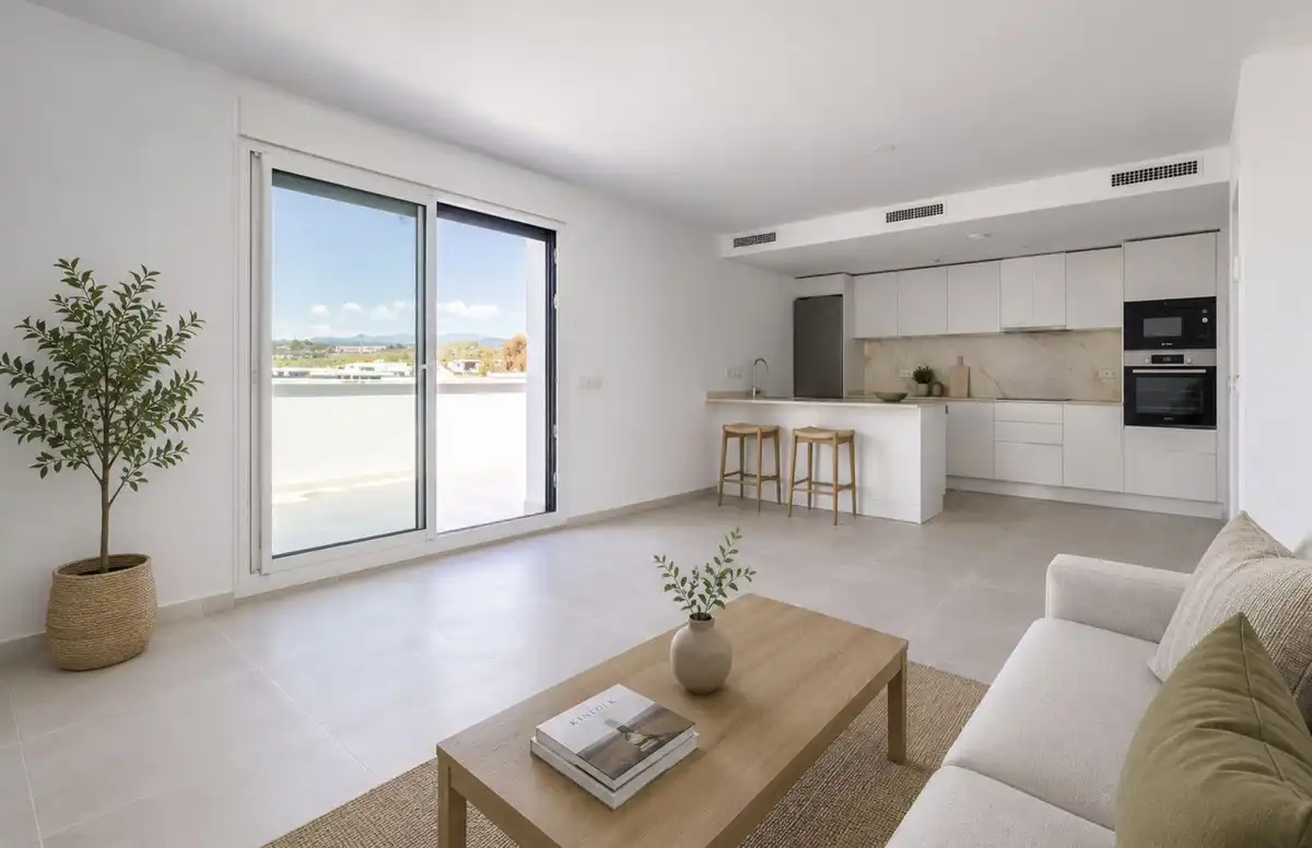 Sala d'estar de Planta baixa en venda en Mijas amb Aire condicionat, Terrassa i Piscina comunitària