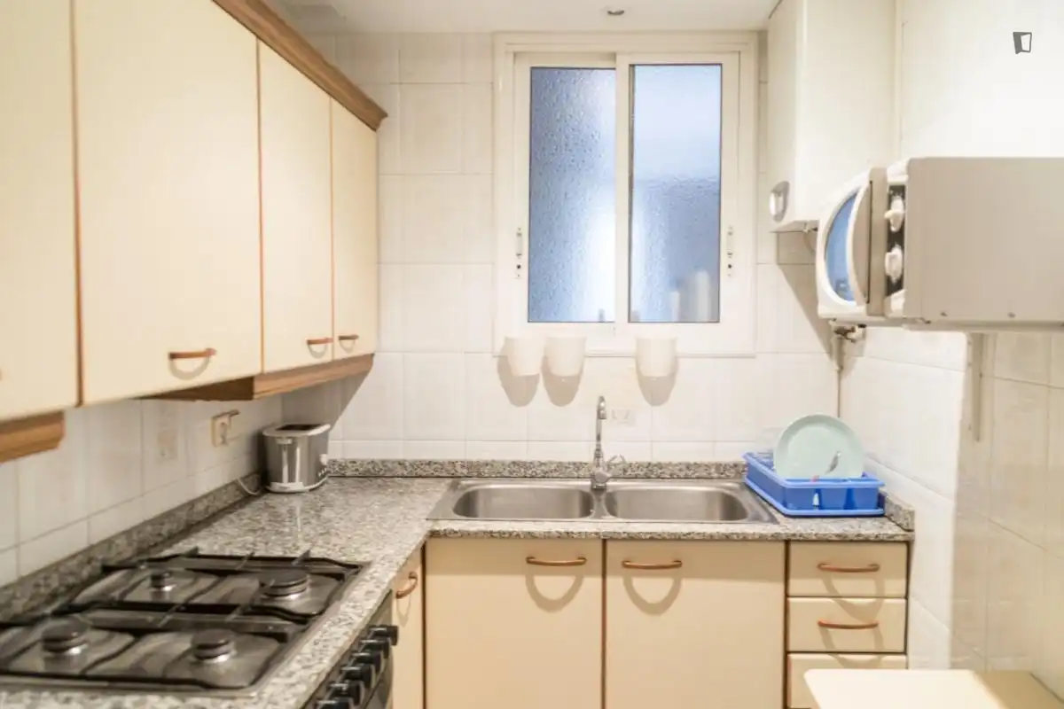 Cuina de Apartament per a compartir en Barcelona amb Moblat, Forn i Rentadora