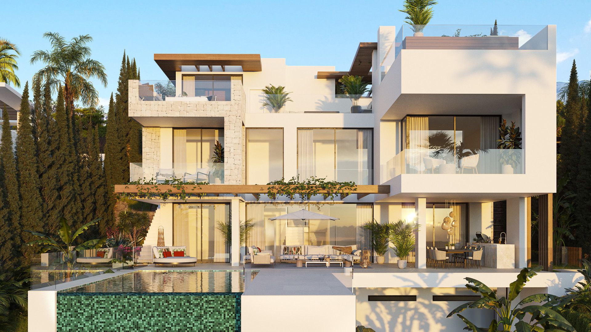 Vista exterior de Casa o xalet en venda en Estepona amb Aire condicionat, Jardí privat i Terrassa