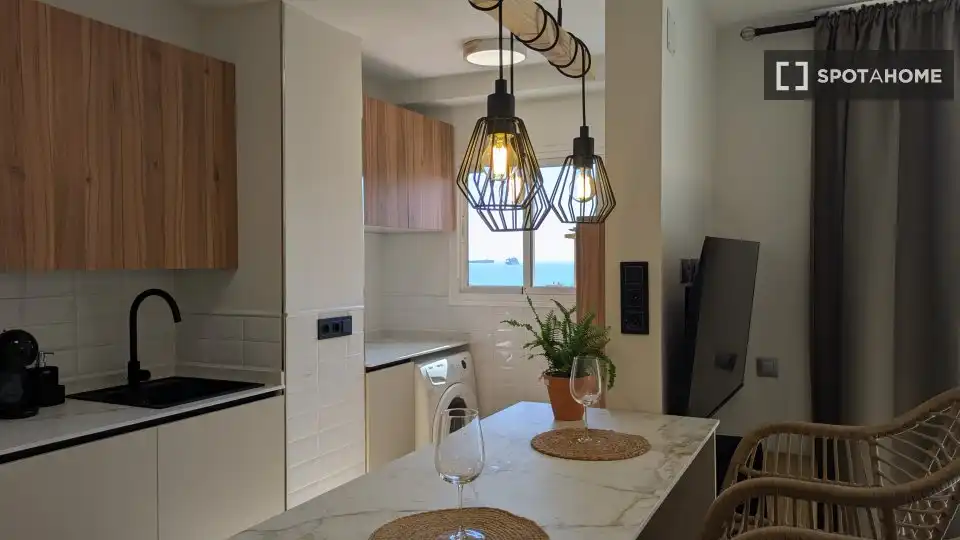 Cuina de Apartament per a compartir en Málaga amb Aire condicionat, Terrassa i Moblat