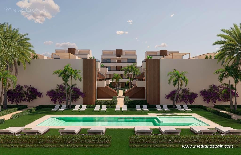 Außenansicht von Wohnungen zum verkauf in Alhama de Murcia mit Terrasse und Gemeinschaftspool