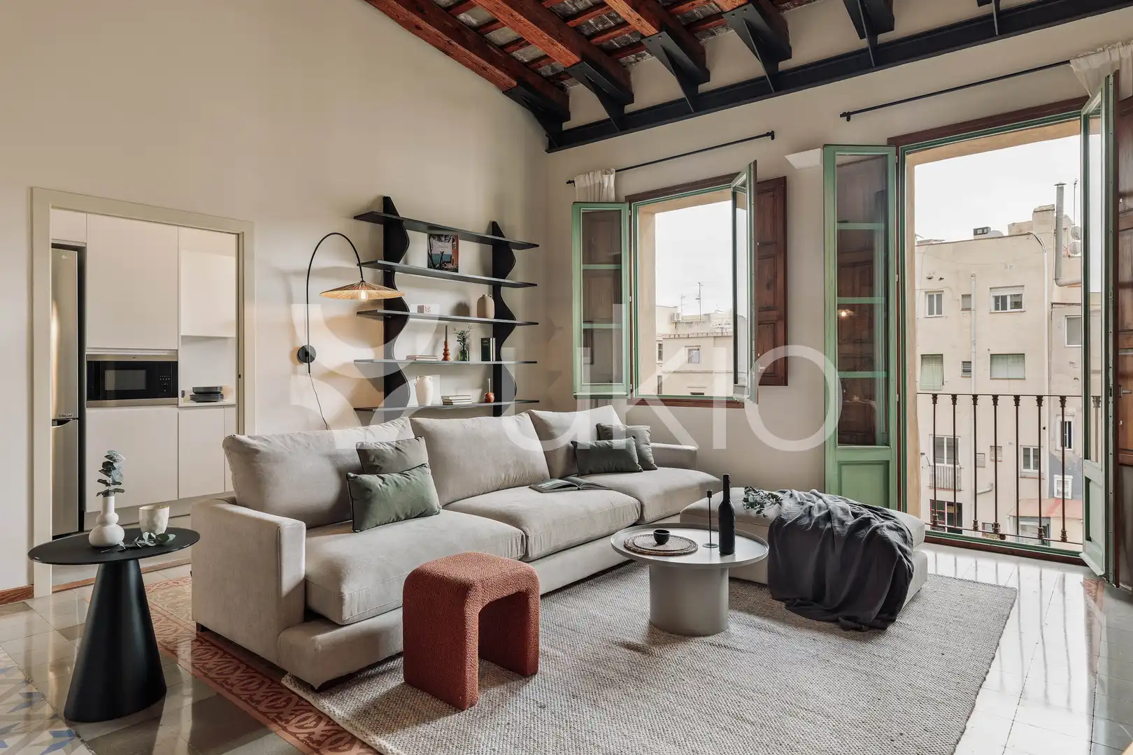 Sala de estar de Apartamento de alquiler en Barcelona con Aire acondicionado, Calefacción y Terraza